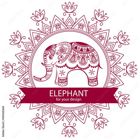 Abstract Indian elephant with mandala. Carved elephant. Stylized fantasy patterned elephant ...