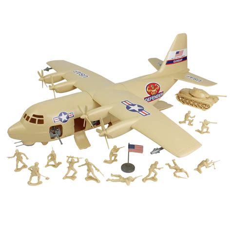 Buy TimMee Plastic Army Men C130 Playset - Tan 27pc Giant Airplane USA ...