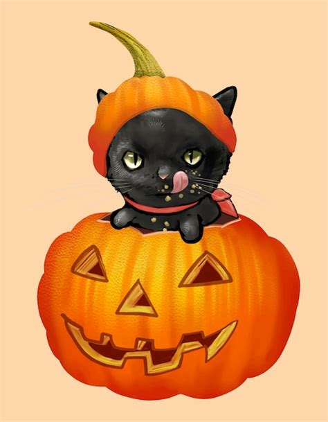 Free Vector | Illustration of a black cat in pumpkin icon for halloween