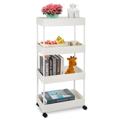 Buy Slim Storage Cart-4 Tier Narrow Storage Rack, Rolling Organizer Cart Mobile Shelving Unit ...