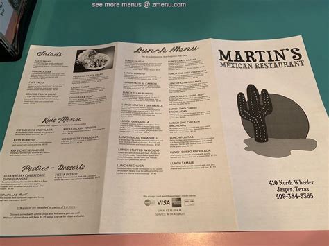 Menu at MARTIN'S MEXICAN RESTAURANT, Jasper