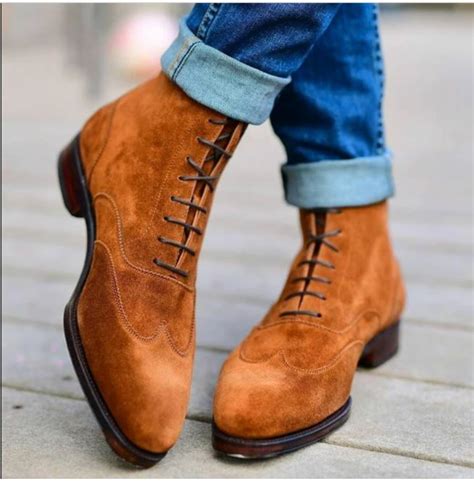 Handmade Mens Tan Color Suede Lace up Ankle Boot, Men Casual Classic ...