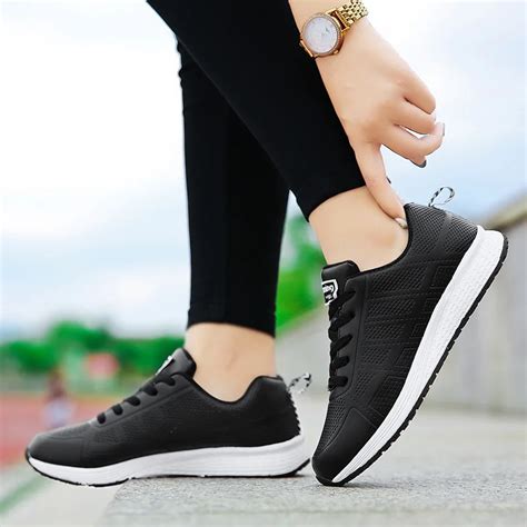 2018 Black Women Sneakers Breathable Mesh Sports Shoes Woman Comfortable Lace Up Running Shoes ...