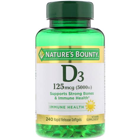 Nature's Bounty, Vitamin D3, 125 mcg (5000 IU), 240 Rapid Release ...