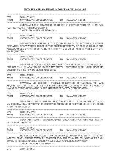 Navarea Warnings in Force | PDF | Maritime Incidents | Watercraft