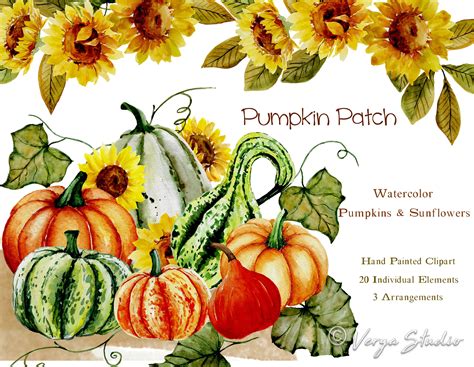 Craft Supplies & Tools sunflower pumpkin vase Sunflowers bouquet watercolor clipart commercial ...