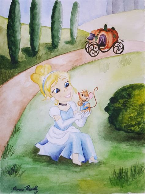 Young Cinderella and Gus Gus Watercolor Print Disney Princess - Etsy