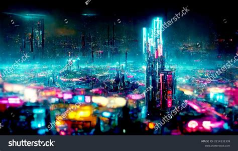 Futuristic Cyberpunk City Full Neon Lights Stock Illustration 2214131339 | Shutterstock