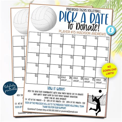 Volleyball Pick a Date to Donate Printable Flyer – TidyLady Printables ...