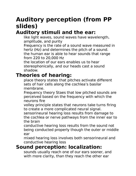 Auditory perception - the human ear is able to hear sounds that range from 220 to 20,000 Hz the ...