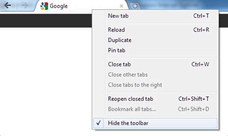 Hide menu Toolbar & Address bar in Google Chrome