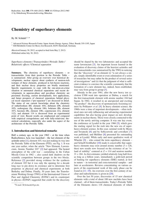 (PDF) Chemistry of Superheavy Elements