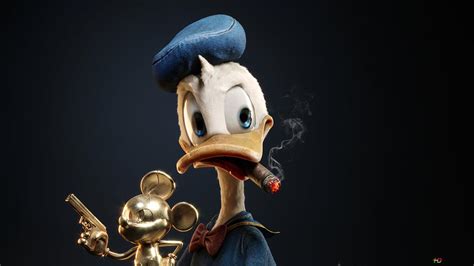 Donald Duck character cigar in mouth on black background 4K wallpaper ...