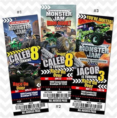 Monster Jam Truck Ticket Invitation | Monster jam birthday, Monster jam ...