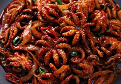 Korean Spicy Stir-fried Small Octopus | octopus | Stir Fried | korean ...