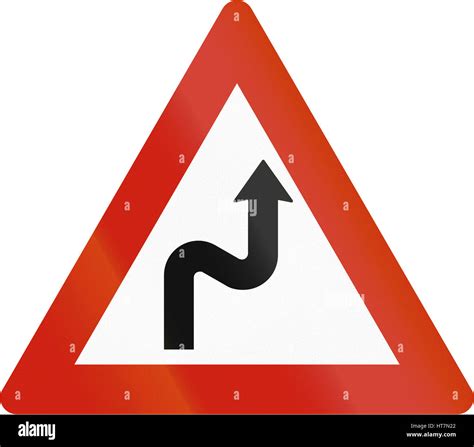 Norwegian road warning sign - Double curve ahead Stock Photo - Alamy