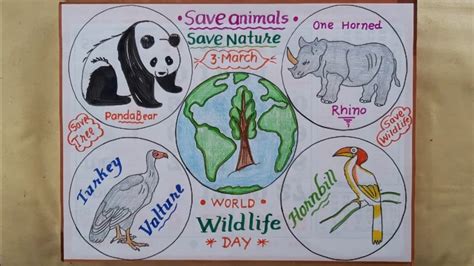 World Wildlife Day Drawing//Science Project Drawing Idea//Save Wildlife Poster Drawing//Save ...