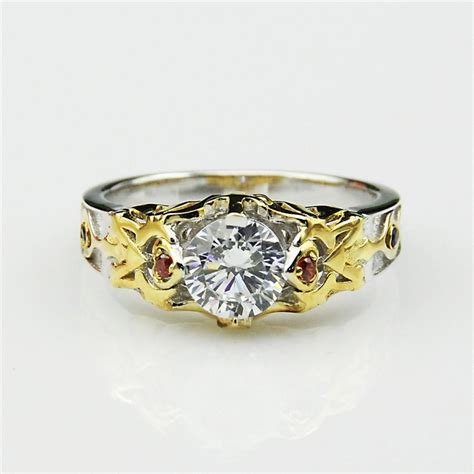 Legend Of Zelda New Two Tone Triforce Hyrule Crest Simulated Diamond Sterling Silver Engagement ...