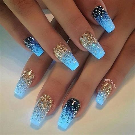 Blue Neon W Glitter Glow in the Dark Nails Unique Nails, Creative Nails, Stylish Nails, Nail ...