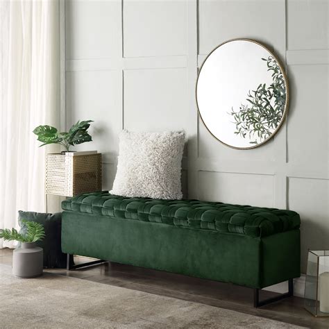 Inspired Home Edgar Velvet Storage Bench Upholstered Hand Woven Storage, Hunter Green - Walmart ...