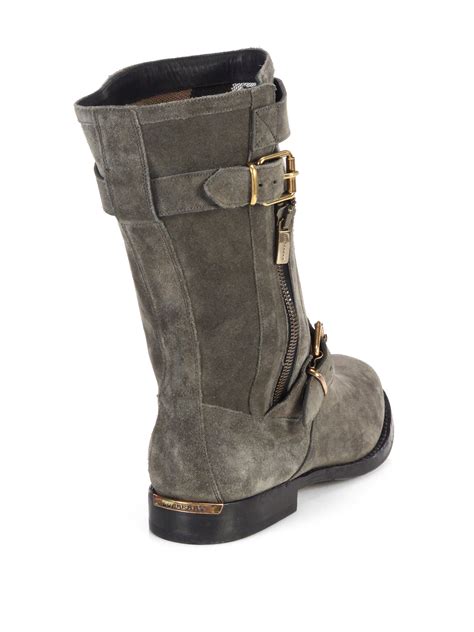 Lyst - Burberry Grantville Suede Buckle Midcalf Boots in Gray