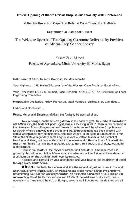 (PDF) The Welcome Speech of The Opening Ceremony Delivered by President ...