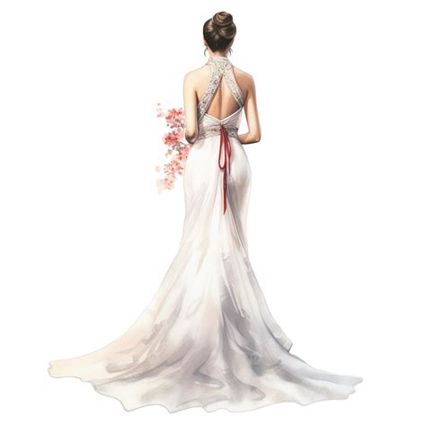 Watercolor White Chinese Wedding Dress Bride Back View, Watercolor, Bride, Wedding Dress PNG ...