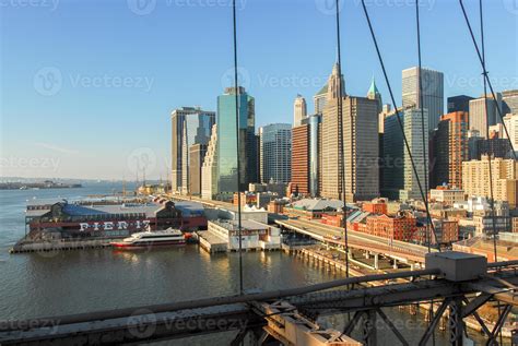 Downtown NYC Skyline from the Brooklyn Bridge. 15990855 Stock Photo at Vecteezy