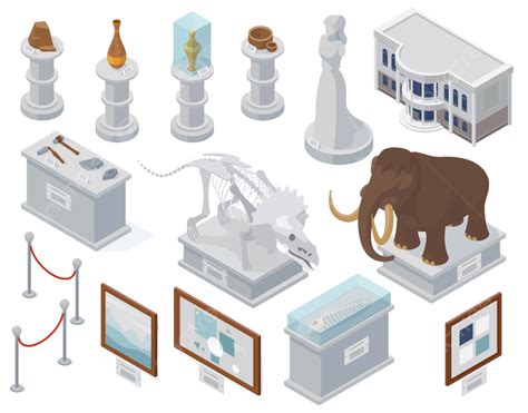 Isometric Museum Exhibits Ancient Statue, Exhibits, Tourism, Mammoth PNG and Vector with ...