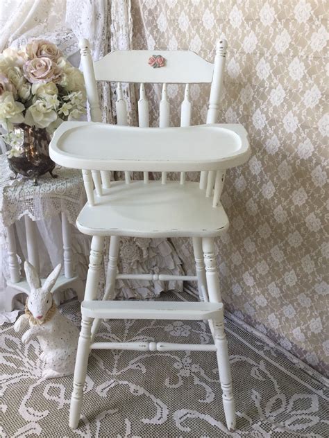 White High Chair Wood - Professionally Painted, Vintage Wooden High ...