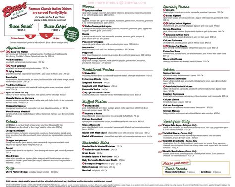 Online Menu of Buca di Beppo Italian Restaurant Restaurant, Palo Alto, California, 94301 - Zmenu