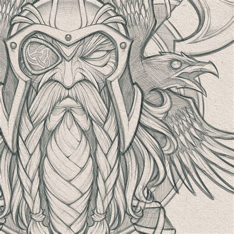 Odin’s Ravens // Pencils for a cool collaboration project in the works. #odin #viking #god #axe ...