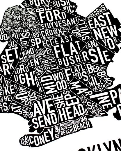 Brooklyn Neighborhood Map 11" x 14" Classic Black & White Poster