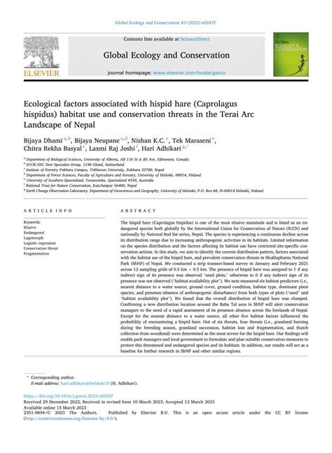 (PDF) Ecological factors associated with hispid hare (Caprolagus hispidus) habitat use and ...