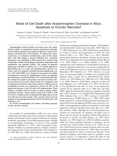 (PDF) Mode of cell death after acetaminophen overdose in mice ...