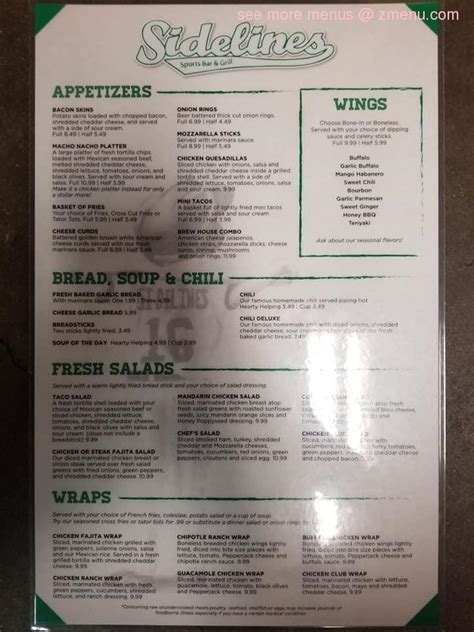 Menu at Sidelines Sports Grill Ltd pub & bar, Cambridge