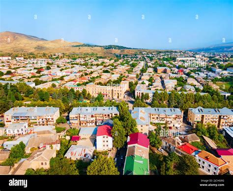 Gori town aerial panoramic view, Georgia. Gori is a city in eastern ...