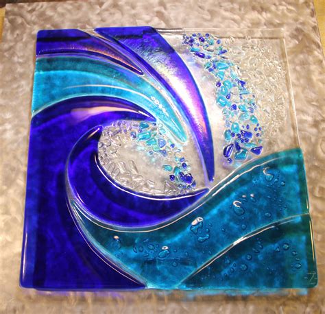 Fused glass Wave mounted over brushed aluminum...enjoy! | Glass fusing ...