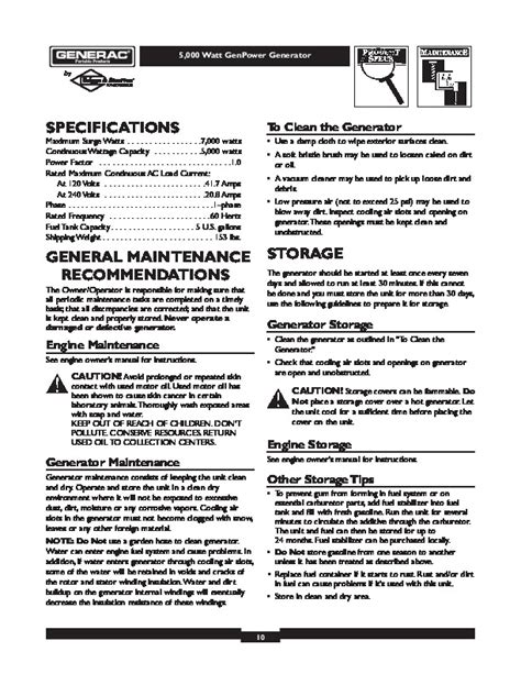 Generac 5000 Generator Owners Manual