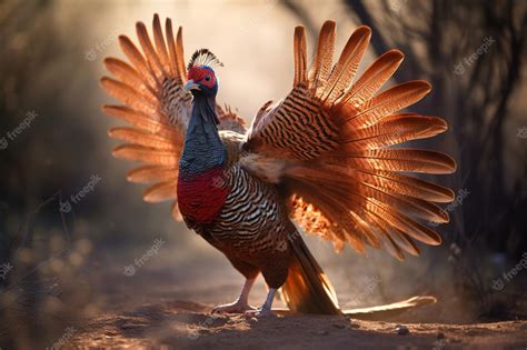 Premium AI Image | A wild turkey with its wings spread out in the desert