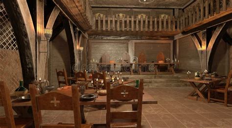 Medieval Castle Great Hall Interior 3d Illustration Stock Illustration - Illustration of classic ...