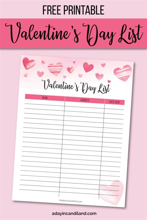 Valentines Day List Printable - A Day In Candiland