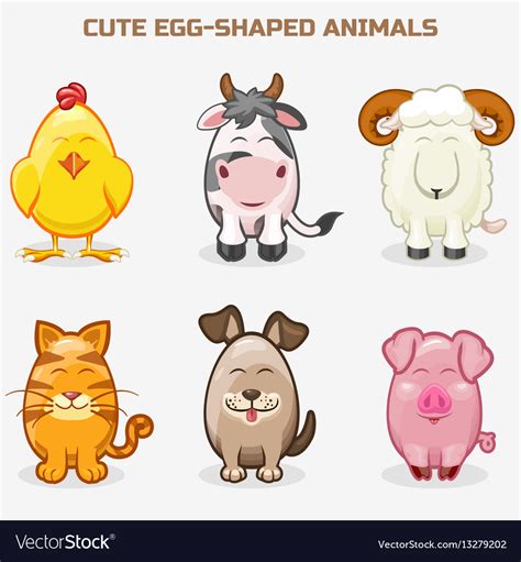 Cute pets animals in one set simple egg-shaped Vector Image