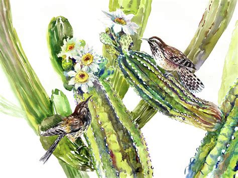 Arizona State Bird and Flower, Saguaro and Cactus Wren Painting by ...