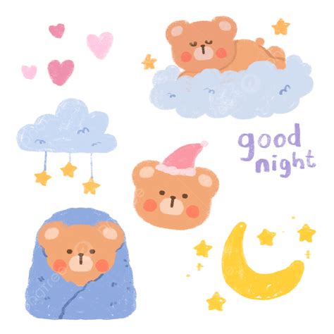 Cute Good Night Korean Bear Hand Drawn Free Printable, Sticker, Korean ...