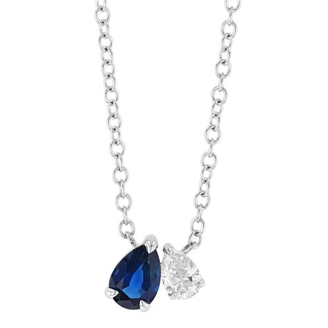 Pear Shaped Sapphire & Diamond Duo Necklace in White Gold, 18" | Borsheims