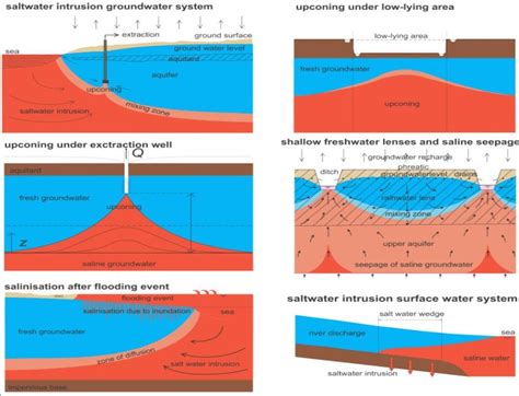 Examples of different types of salinization in ground water and surface ...