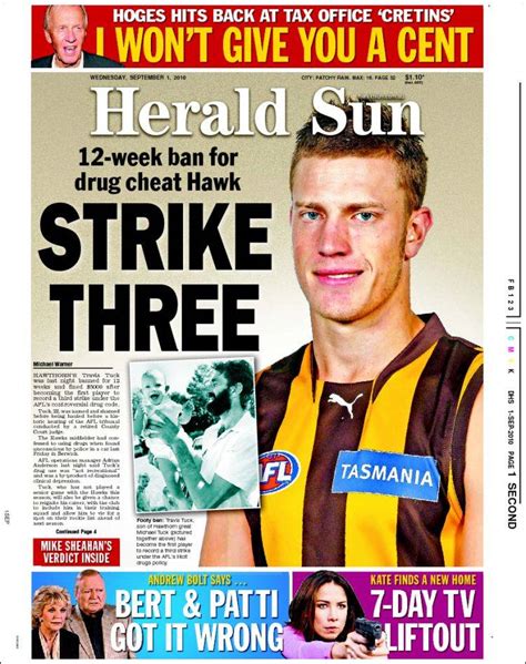 Newspaper Herald Sun (Australia). Newspapers in Australia. Wednesday's edition, September 1 of ...