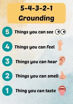 5-4-3-2-1 Grounding Technique Poster by Brightside Counselor | TPT