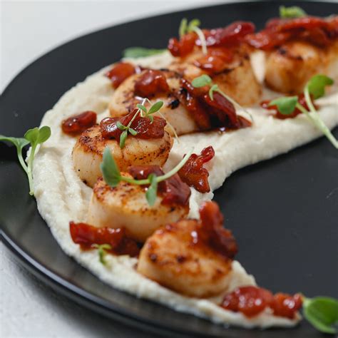 Scallops with Bacon Jam and Dairy Free Celery Root Puree